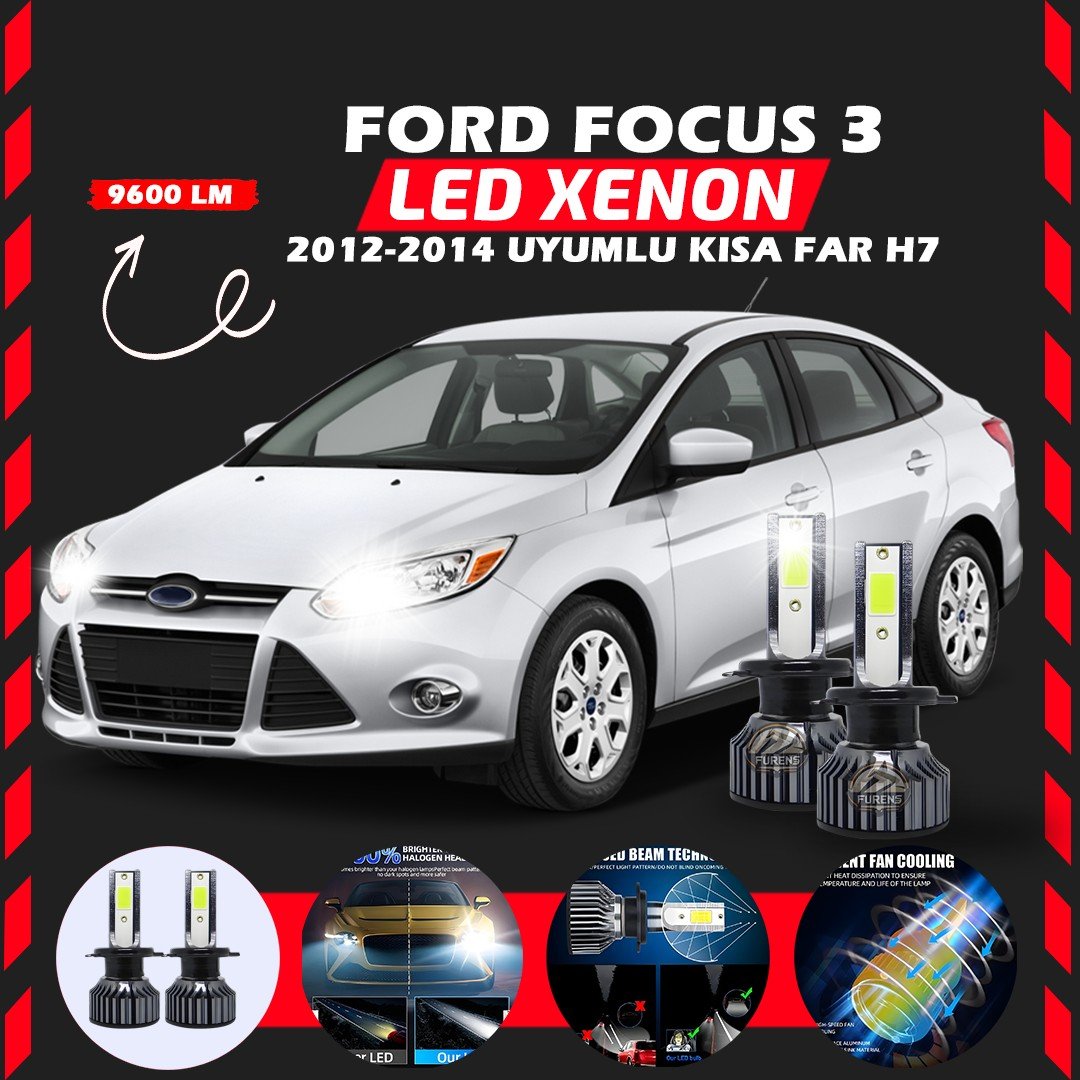 Ford Focus 3 2012-2014 Kısa Far Uyumlu Şimşek Etkili Led Xenon Pro Series H7