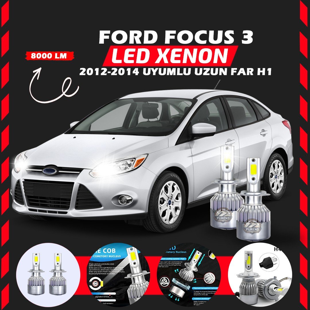 Ford Focus 3 2012-2014 Uzun Far Uyumlu Şimşek Etkili Led Xenon Performance Series H1