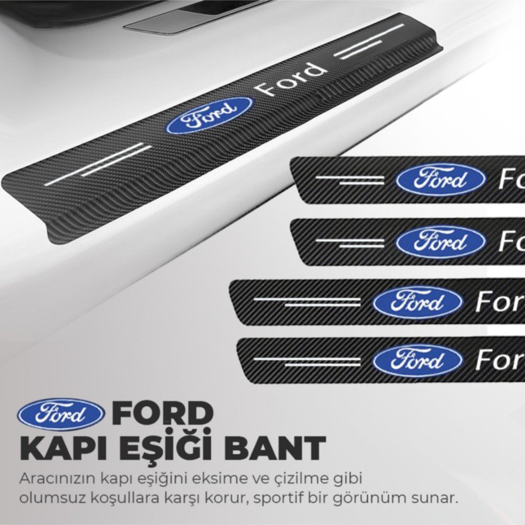 Ford Logolu Karbon Kapı Eşiği Koruyucu Bant Folyo 4'lü Set