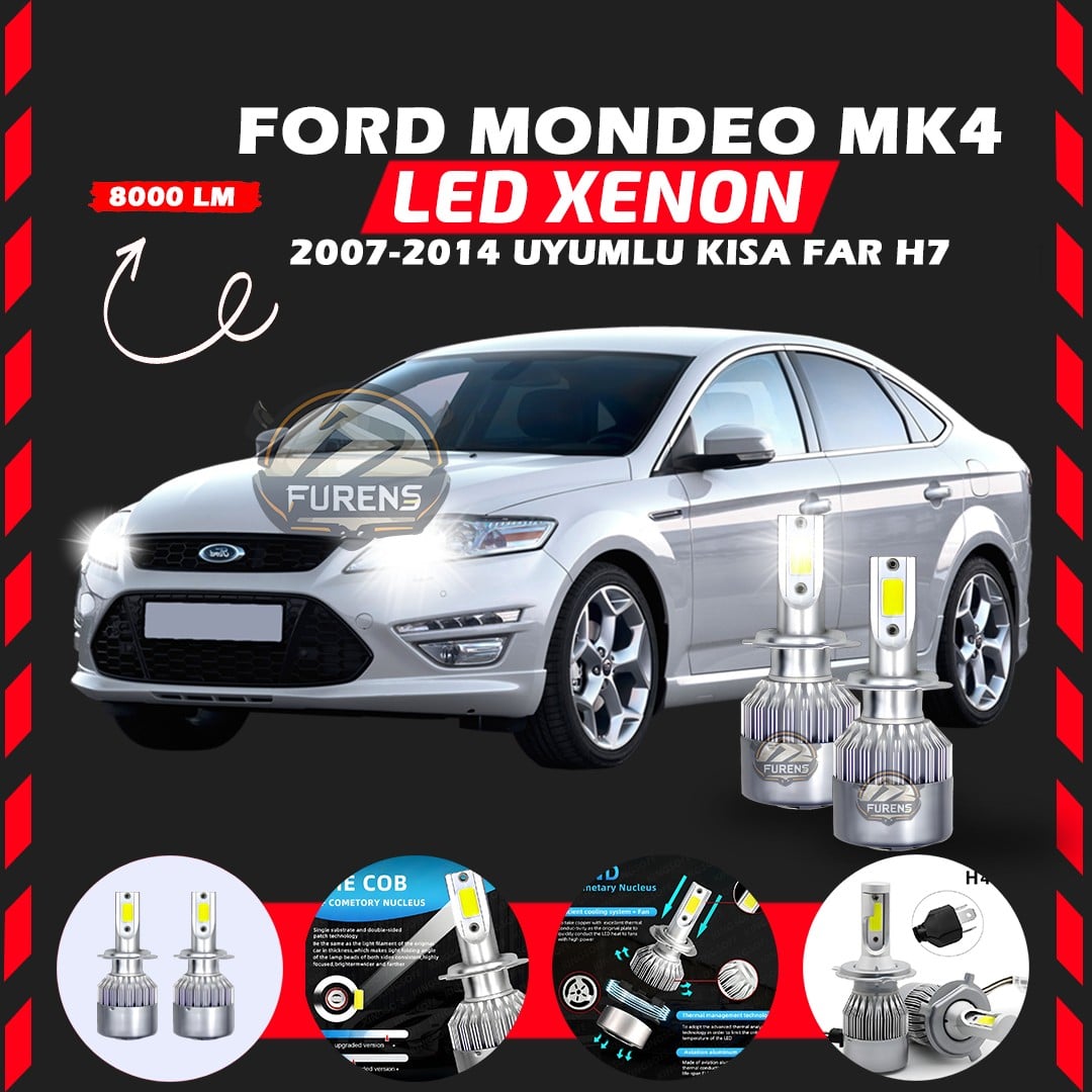 Ford Mondeo MK4 2007-2014 Kısa Far Uyumlu Şimşek Etkili Led Xenon Performance Series H7