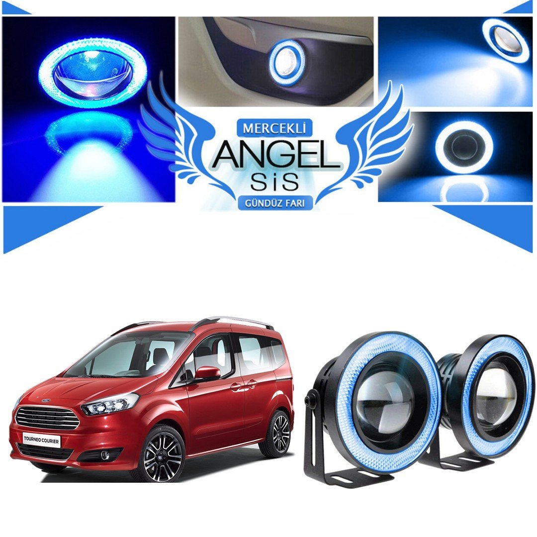 Ford Tourneo Courier Uyumlu, Universal Mercekli Led Angel Sis Farı, 76mm Buz Mavi Renk