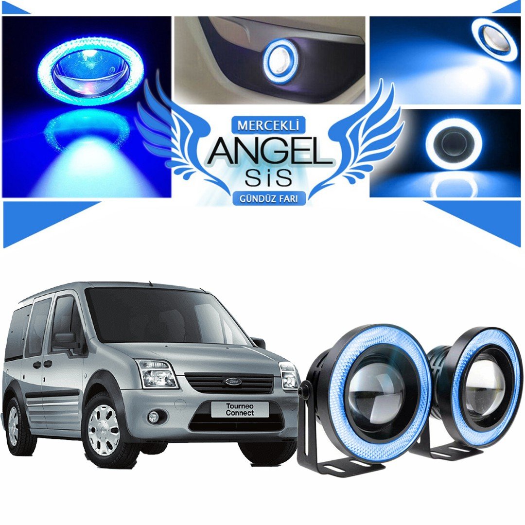 Ford Transit Connect Uyumlu, Universal Mercekli Led Angel Sis Farı, 76mm Buz Mavi Renk