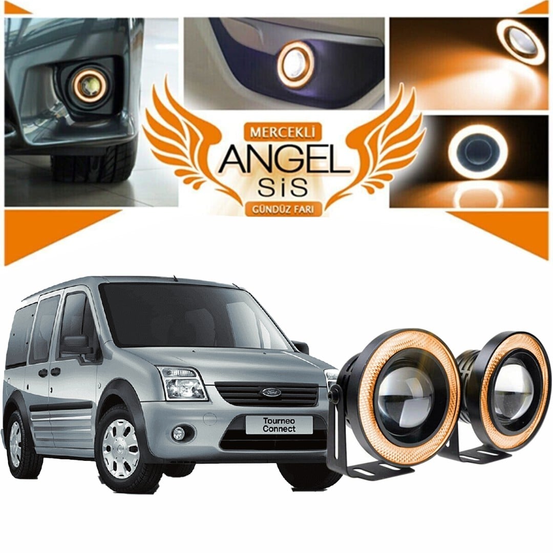 Ford Transit Connect Uyumlu, Universal Mercekli Led Angel Sis Farı, 76mm Turuncu Renk