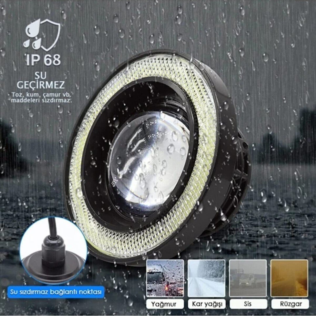 Ford Transit Connect Uyumlu, Universal Mercekli Led Angel Sis Farı, 76mm Turuncu Renk