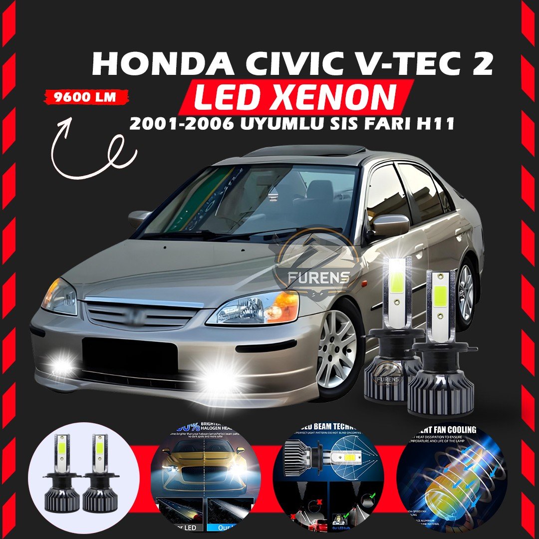 Honda Civic V-TEC 2 2001-2006 Sis Farı Uyumlu Şimşek Etkili Led Xenon Pro Series H11