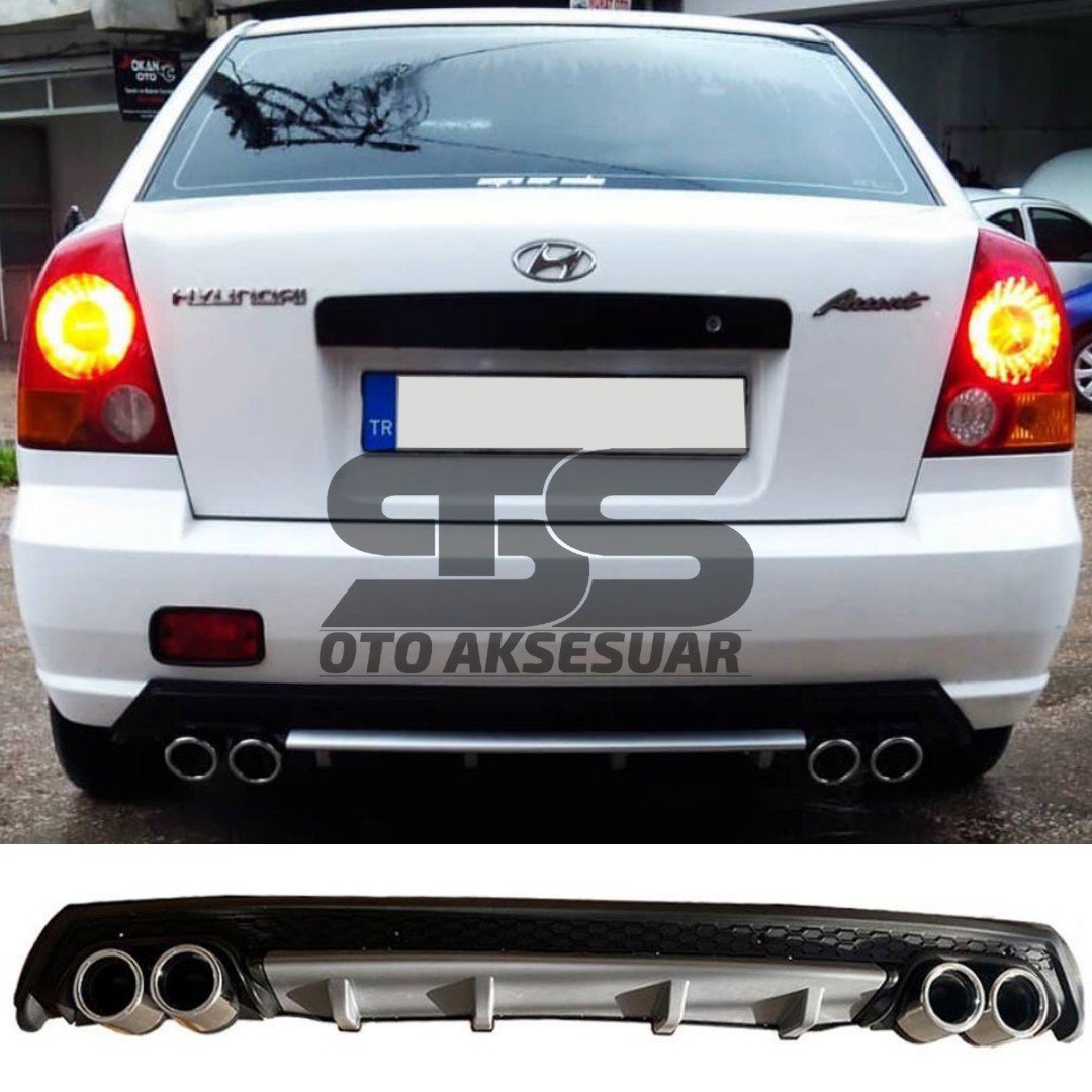 Hyundai Accent Admire Difüzör Arka Tampon Eki 4 Egzoz Çıkışlı Gri Lüx Tip