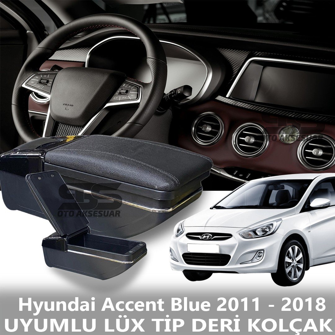 Hyundai Accent Blue 2011 - 2018 Uyumlu Premium  Deri Kol Dayama Kolçak Lüx Tip 