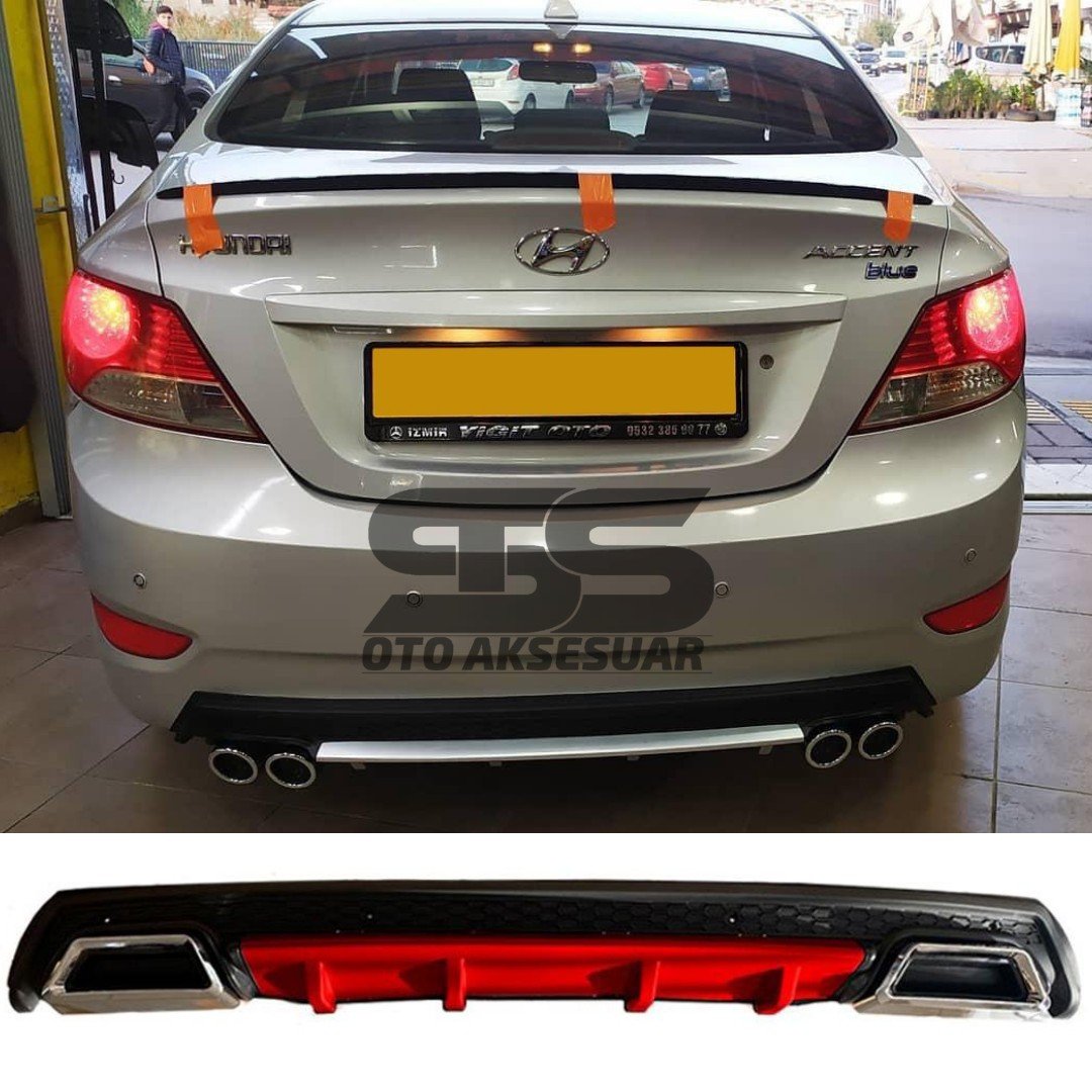Hyundai Accent Blue Difüzör Arka Tampon Eki 2 Egzoz Çıkışlı Kırmızı Lüx Tip
