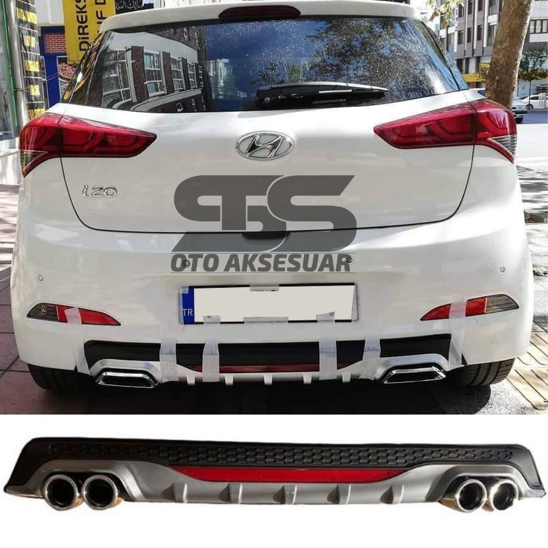 Hyundai i20 Difüzör Arka Tampon Eki 4 Egzoz Çıkışlı Gri Reflektörlü