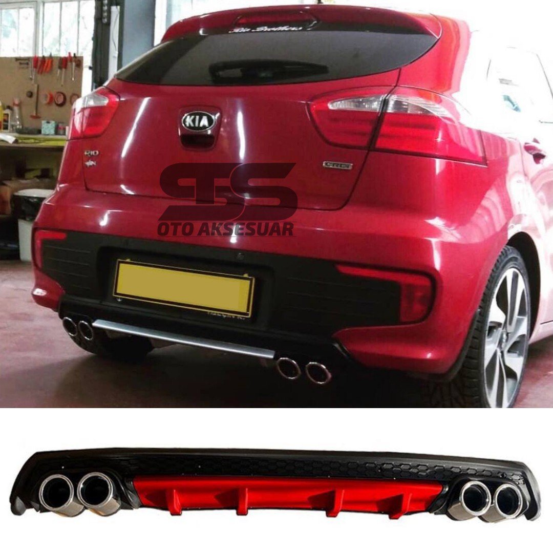 Kia Rio Difüzör Arka Tampon Eki 4 Egzoz Çıkışlı Kırmızı Lüx Tip