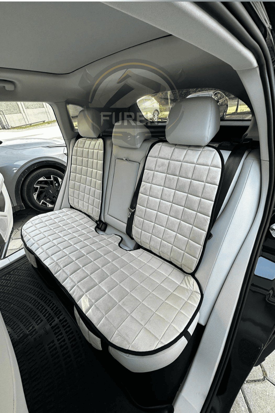 Mitsubishi Lancer Bej Renk Tay Tüyü Cepli & Terletmez Sırtlı Oto Koltuk Minder Seti - Koltuk Koruma Kılıfı (ÖN & ARKA TAM SET)