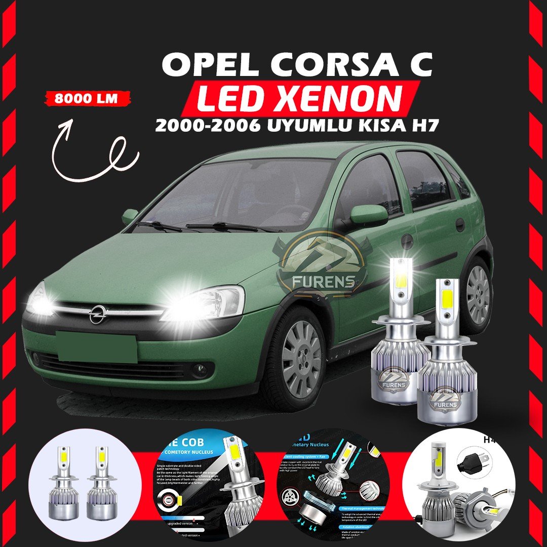 Opel Corsa C 2000-2006 Kısa Far Uyumlu Şimşek Etkili Led Xenon Performance Series H7