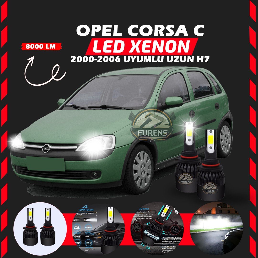 Opel Corsa C 2000-2006 Uzun Far Uyumlu Şimşek Etkili Led Xenon Light Series H7