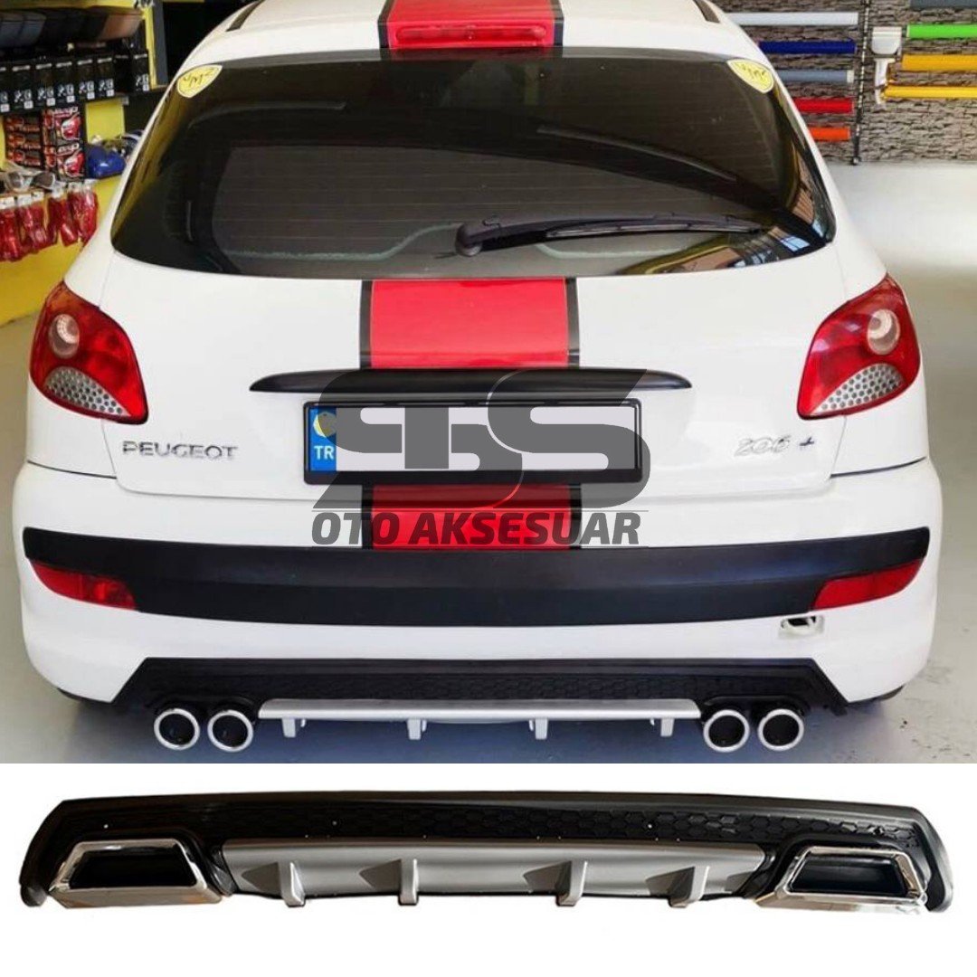 Peugeot 206 Difüzör Arka Tampon Eki 2 Egzoz Çıkışlı Gri Lüx Tip