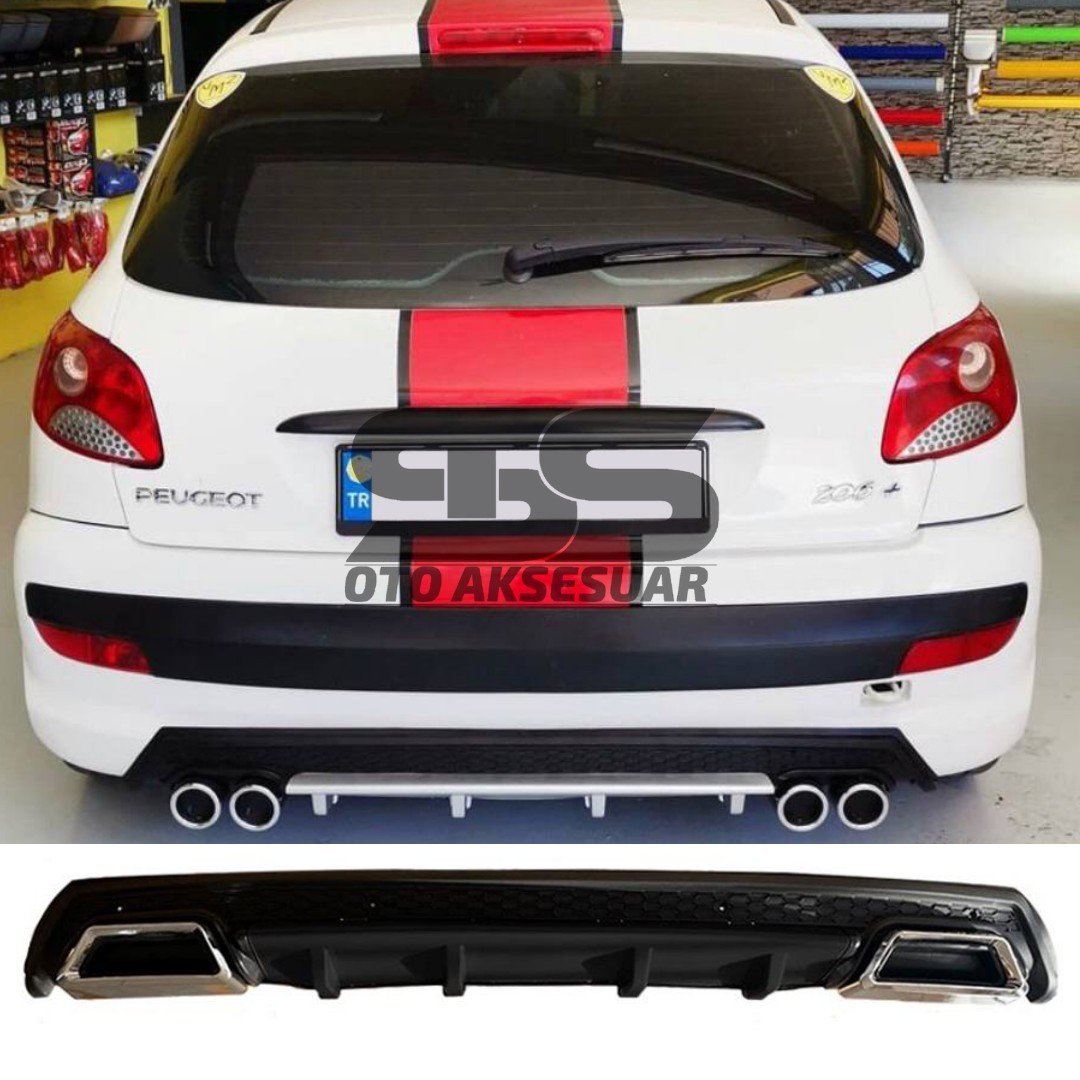 Peugeot 206 Difüzör Arka Tampon Eki 2 Egzoz Çıkışlı Siyah Lüx Tip
