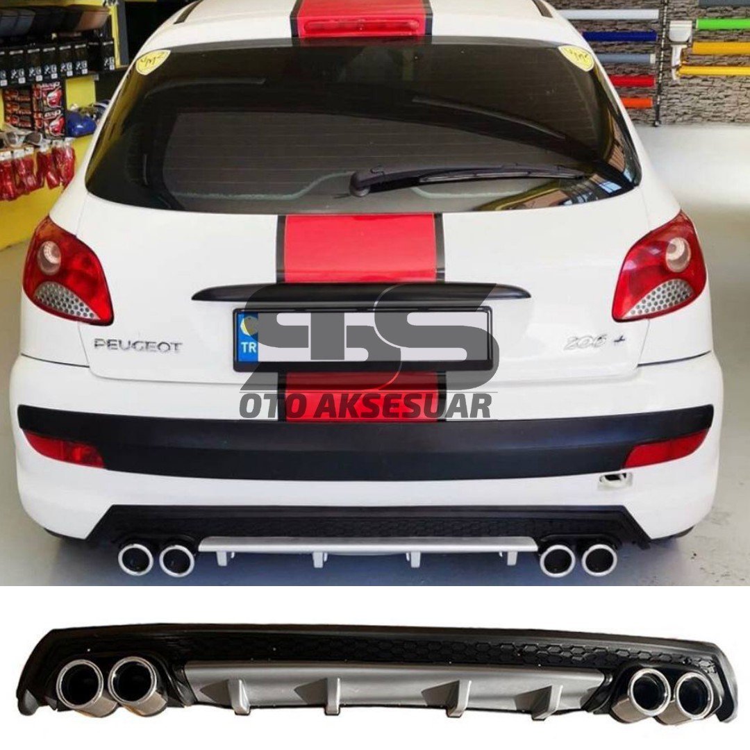 Peugeot 206 Difüzör Arka Tampon Eki 4 Egzoz Çıkışlı Gri Lüx Tip
