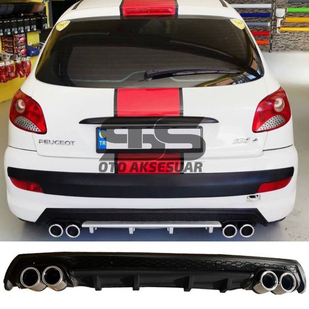 Peugeot 206 Difüzör Arka Tampon Eki 4 Egzoz Çıkışlı Siyah Lüx Tip