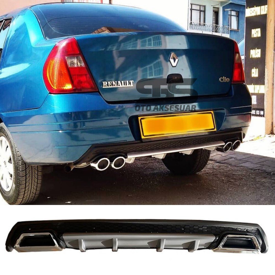 Ranault Clio 2 Sedan Difüzör Arka Tampon Eki 2 Egzoz Çıkışlı Gri Lüx Tip