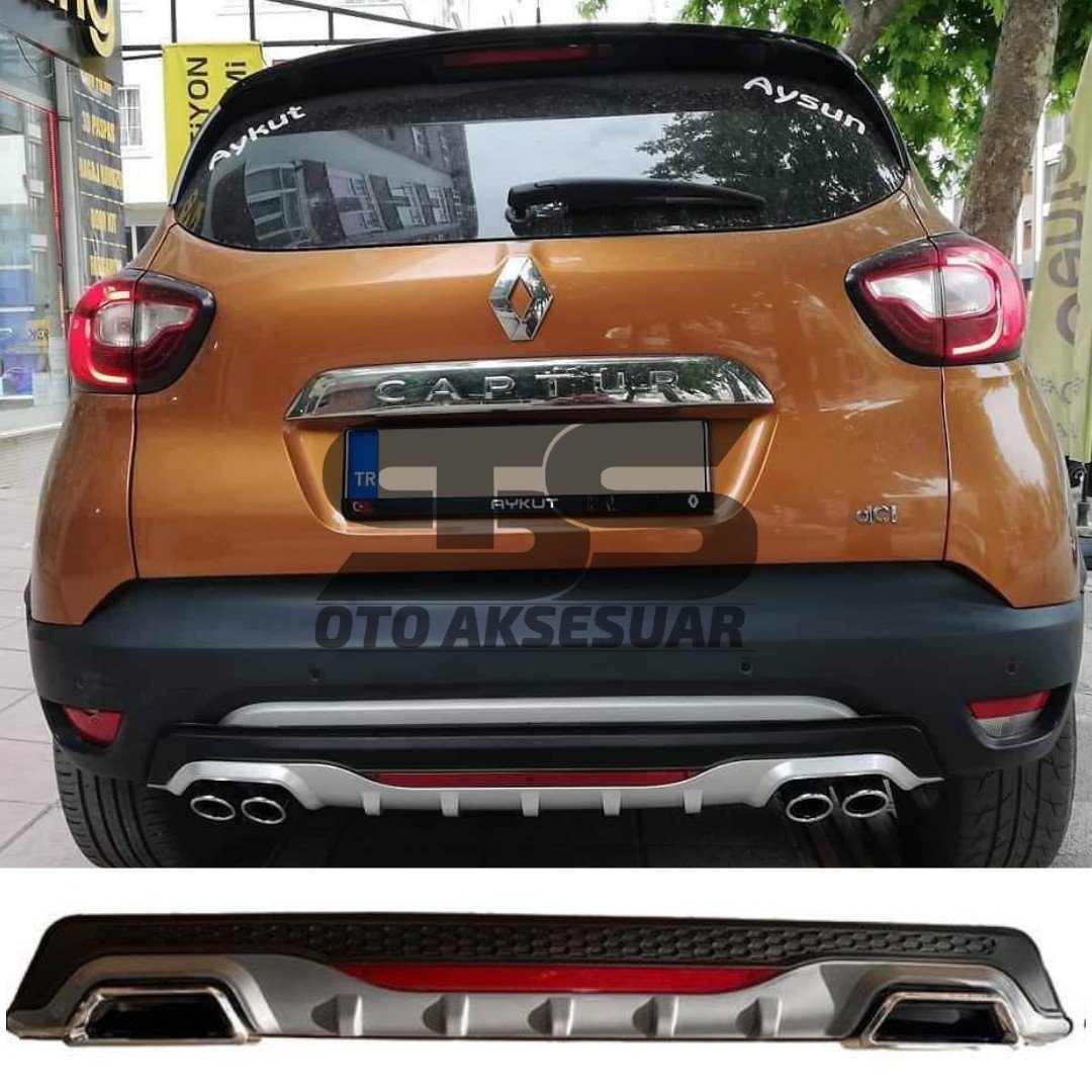 Renault Captur Difüzör Arka Tampon Eki 2 Egzoz Çıkışlı Gri Reflektörlü