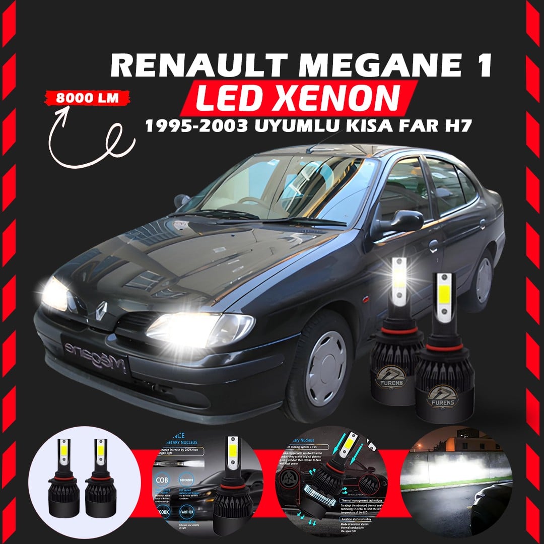 Renault Megane 1 1995-2003 Kısa Far Uyumlu Şimşek Etkili Led Xenon Light Series H7