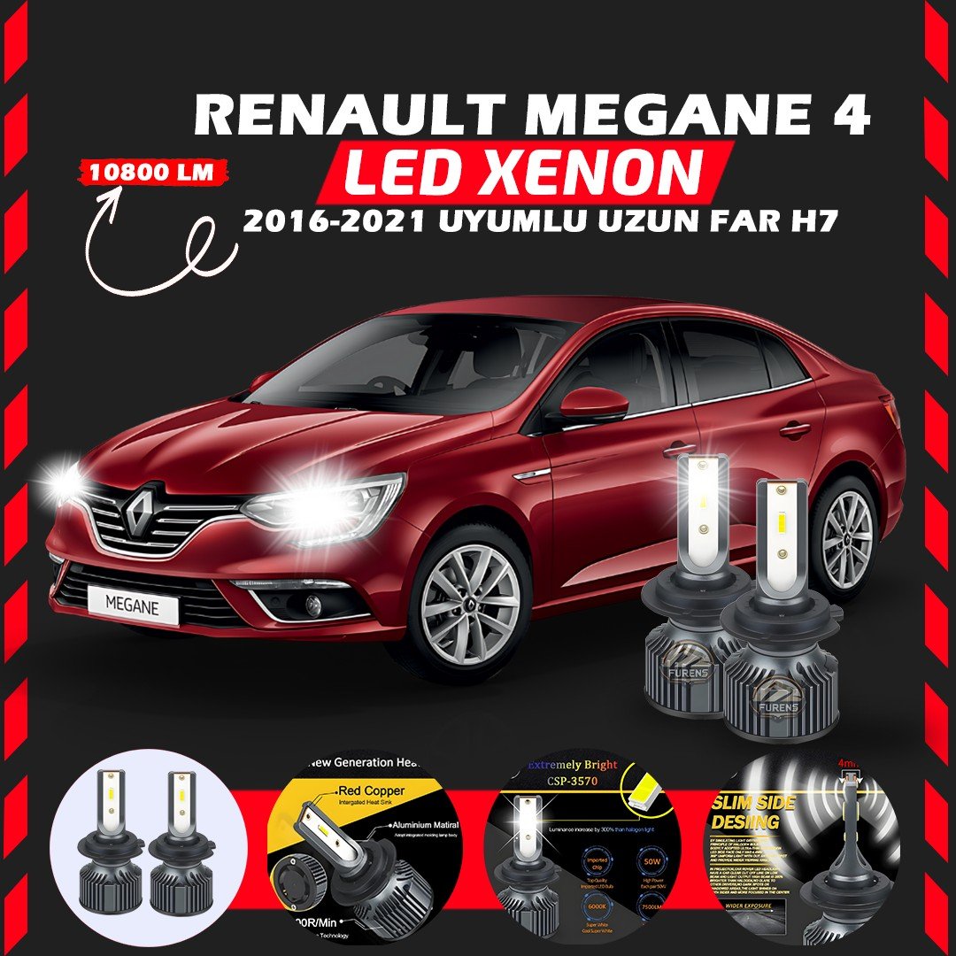 Renault Megane 4 2016-2021 Uzun Far Uyumlu Şimşek Etkili Led Xenon Premium Series H7