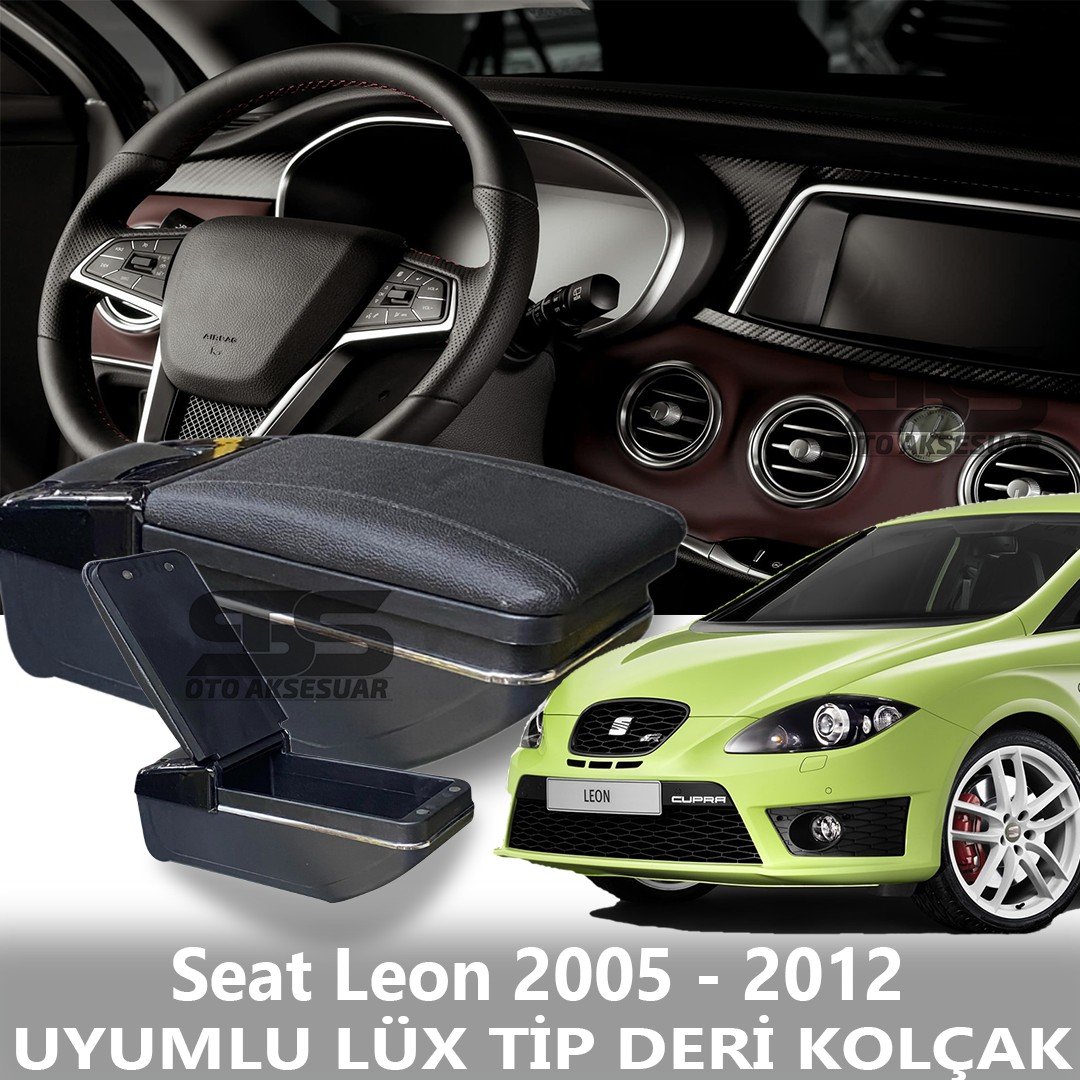 Seat Leon 2005 - 2012 Uyumlu Premium  Deri Kol Dayama Kolçak Lüx Tip 