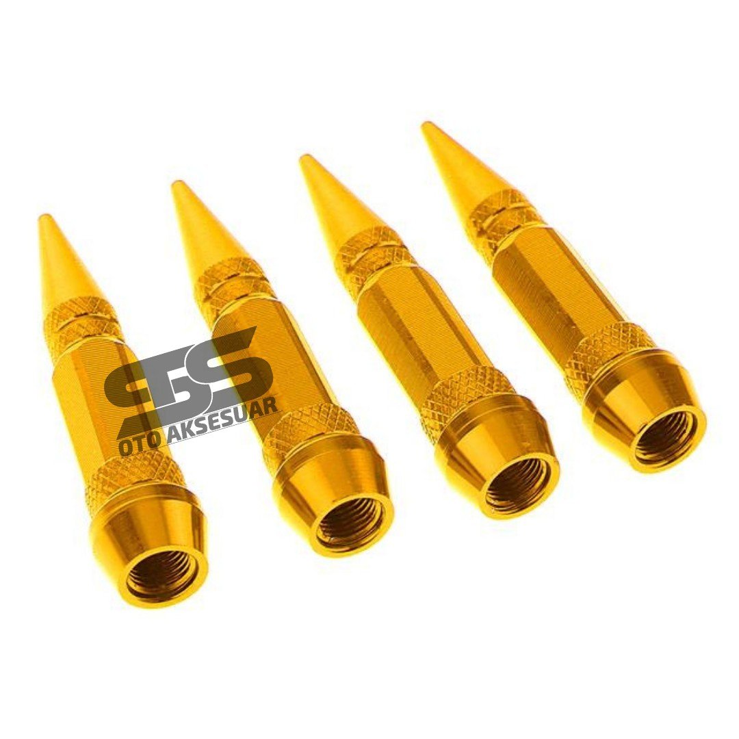 Sivri Mermi Metal Sibop Kapağı Gold Renk Araba, Motosiklet, Bisiklet 4'lü Set