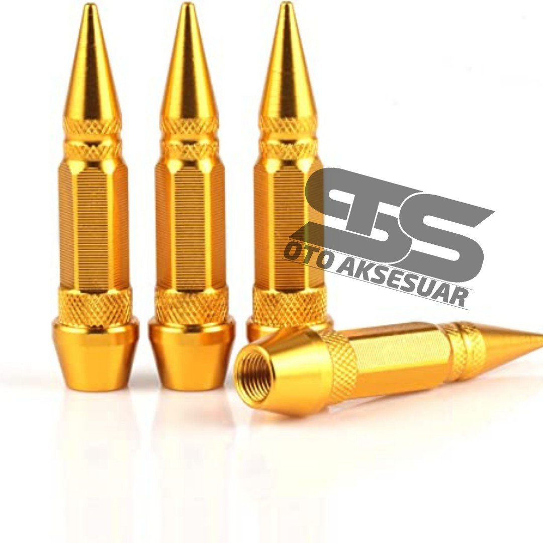 Sivri Mermi Metal Sibop Kapağı Gold Renk Araba, Motosiklet, Bisiklet 4'lü Set