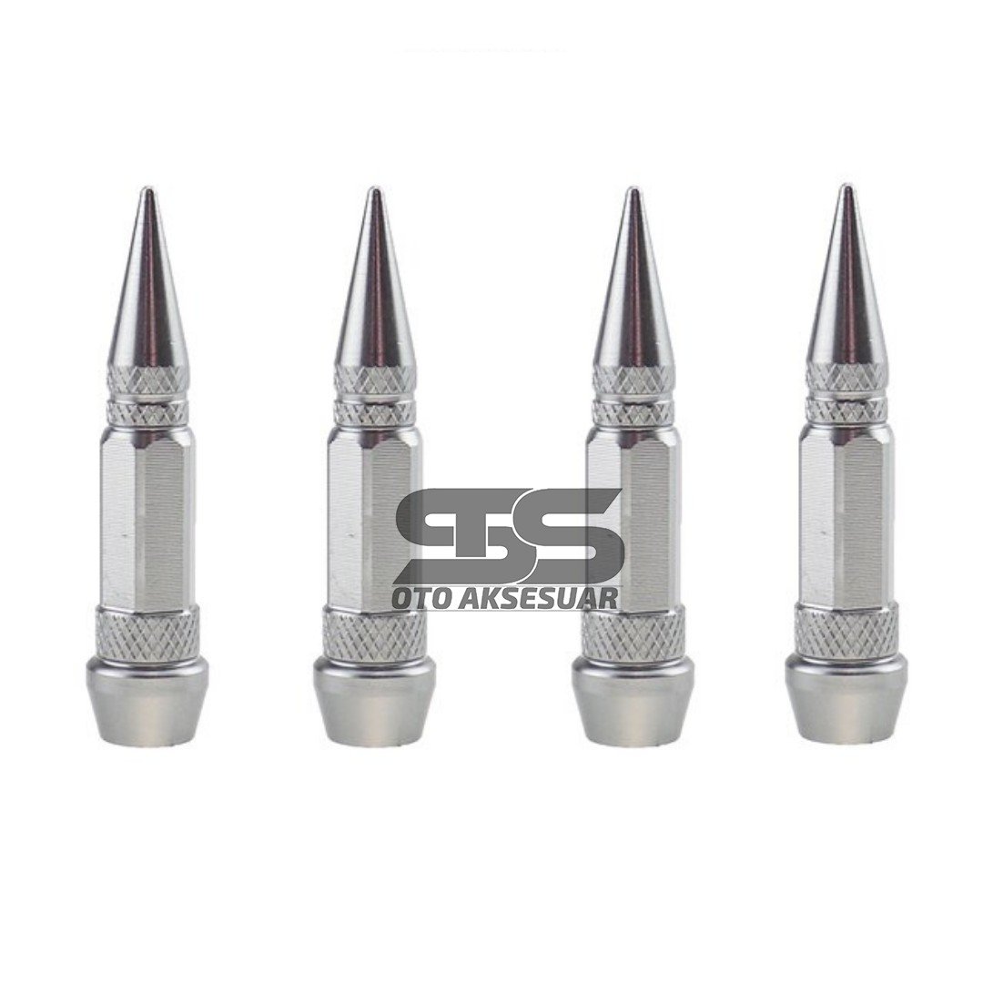 Sivri Mermi Metal Sibop Kapağı Gümüş Renk Araba, Motosiklet, Bisiklet 4'lü Set