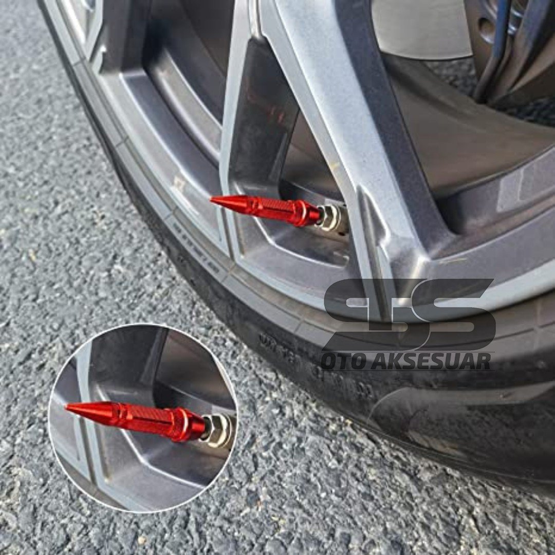 Sivri Mermi Metal Sibop Kapağı Kırmızı Renk Araba, Motosiklet, Bisiklet 4'lü Set
