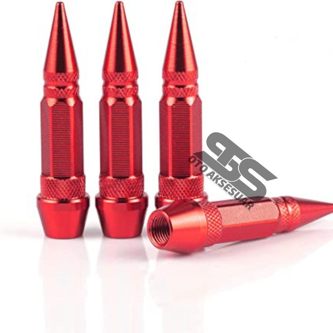 Sivri Mermi Metal Sibop Kapağı Kırmızı Renk Araba, Motosiklet, Bisiklet 4'lü Set