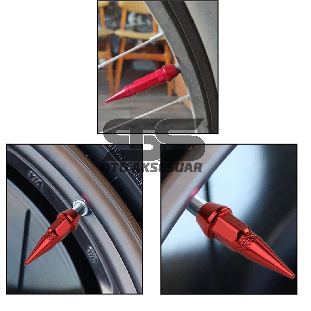 Sivri Mermi Metal Sibop Kapağı Kırmızı Renk Araba, Motosiklet, Bisiklet 4'lü Set
