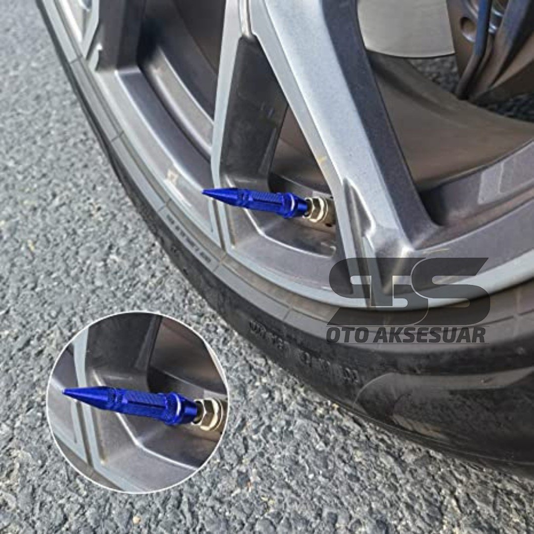Sivri Mermi Metal Sibop Kapağı Mavi Renk Araba, Motosiklet, Bisiklet 4'lü Set