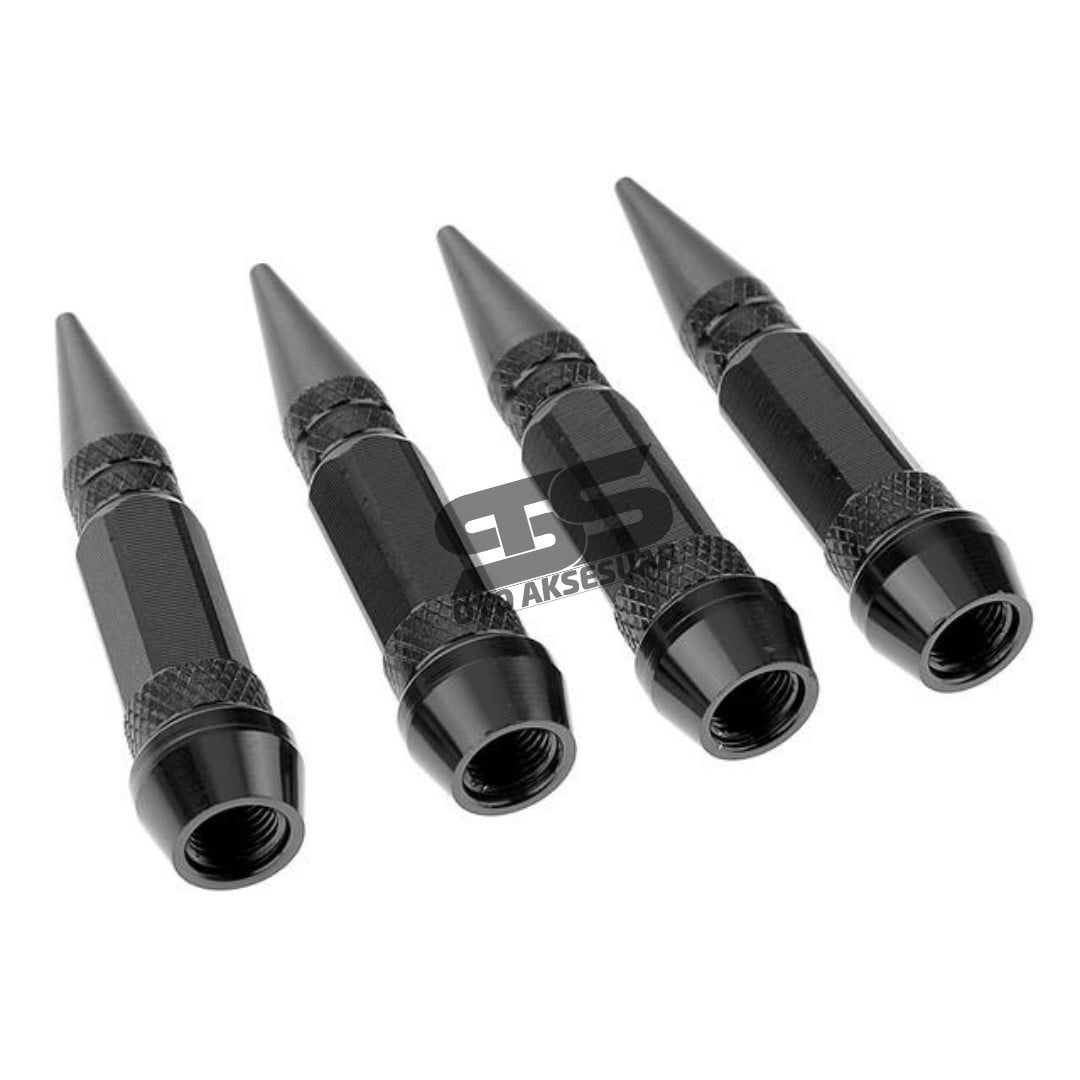 Sivri Mermi Metal Sibop Kapağı Siyah Renk Araba, Motosiklet, Bisiklet 4'lü Set
