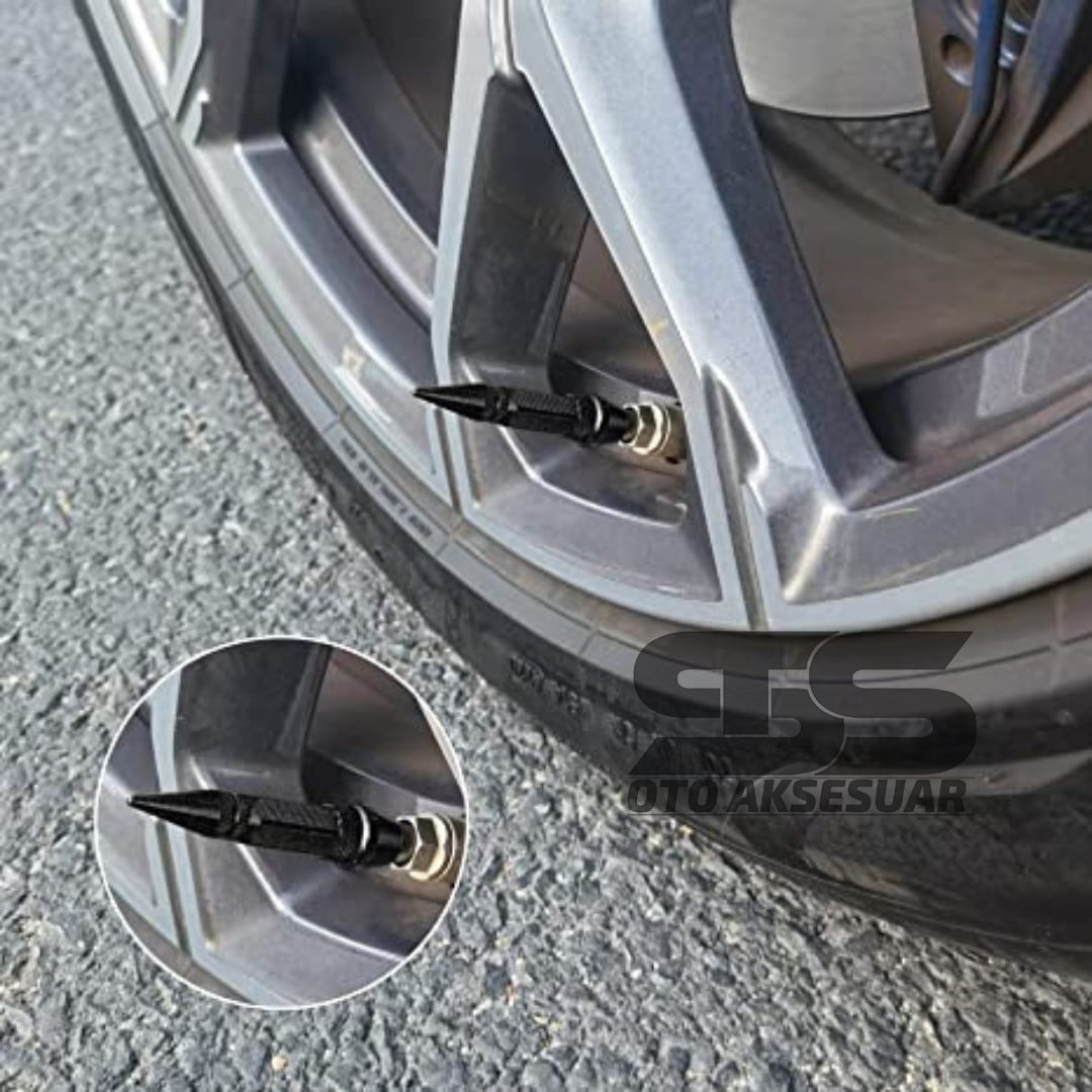 Sivri Mermi Metal Sibop Kapağı Siyah Renk Araba, Motosiklet, Bisiklet 4'lü Set