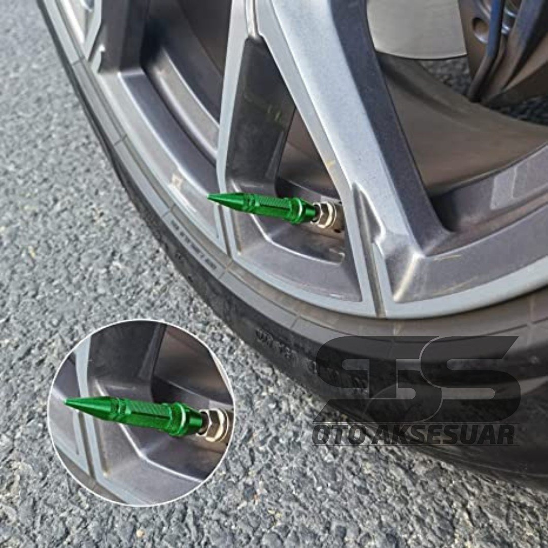 Sivri Mermi Metal Sibop Kapağı Yeşil Renk Araba, Motosiklet, Bisiklet 4'lü Set