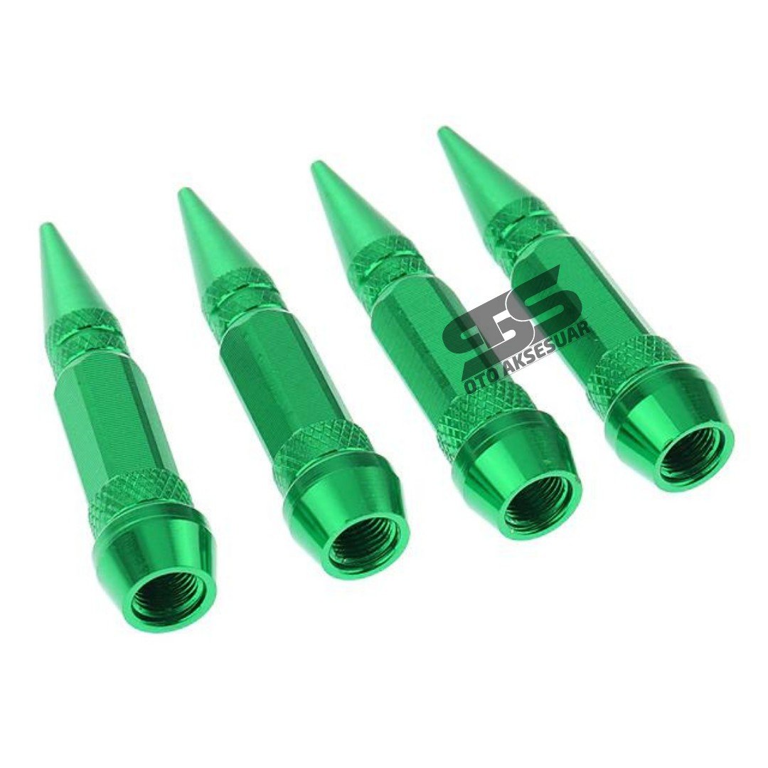 Sivri Mermi Metal Sibop Kapağı Yeşil Renk Araba, Motosiklet, Bisiklet 4'lü Set