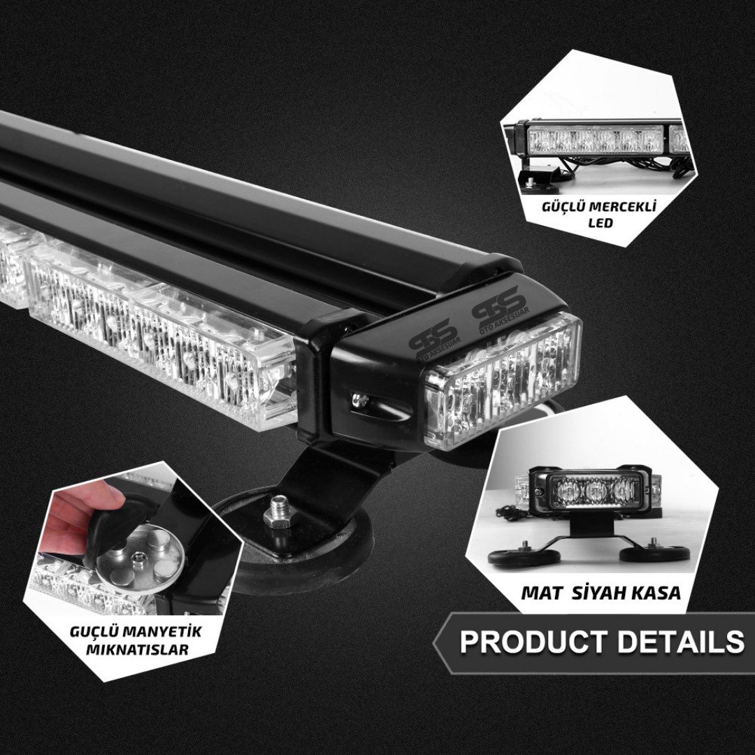 Tepe Lamba 4 Yönlü Turuncu Çakarlı Ikaz Lambası 28 Farklı Modlu Manyetik Mıknatıslı Tepe Lambası 30 Led Çakmaklık Girişli