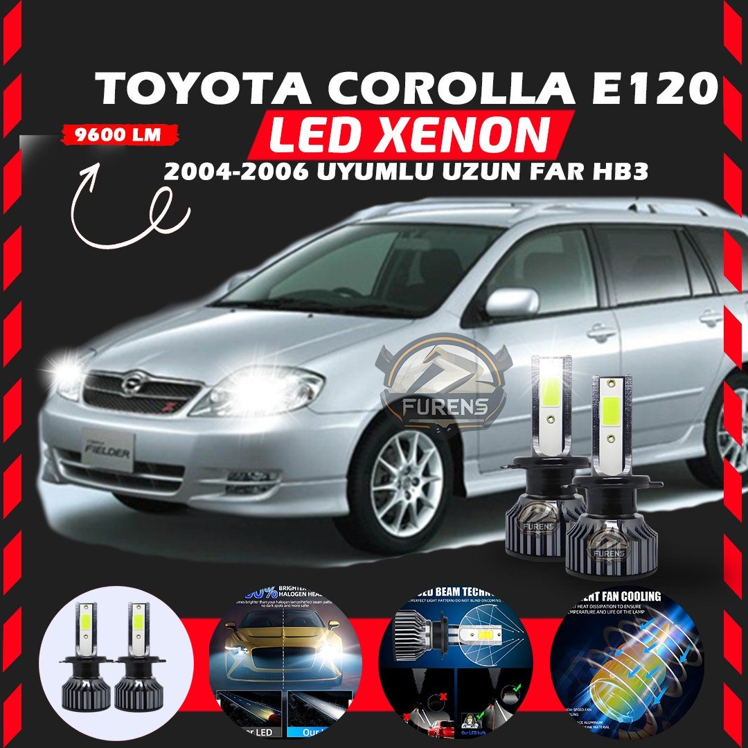 Toyota Corolla E120 2004-2006 Uzun Far Uyumlu Şimşek Etkili Led Xenon Pro Series HB3