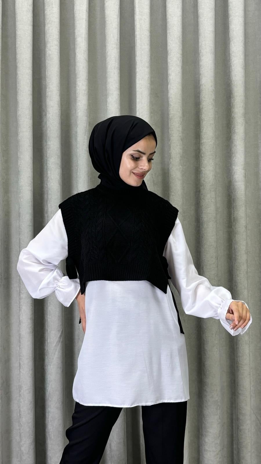 Yandan Bağlamalı Örgü Süveter- Siyah