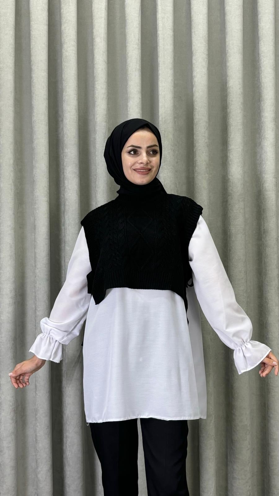 Yandan Bağlamalı Örgü Süveter- Siyah