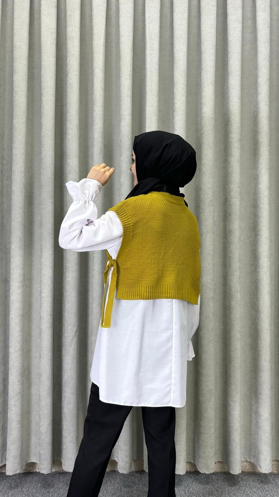 Yandan Bağlamalı Örgü Süveter- Yağ yeşili