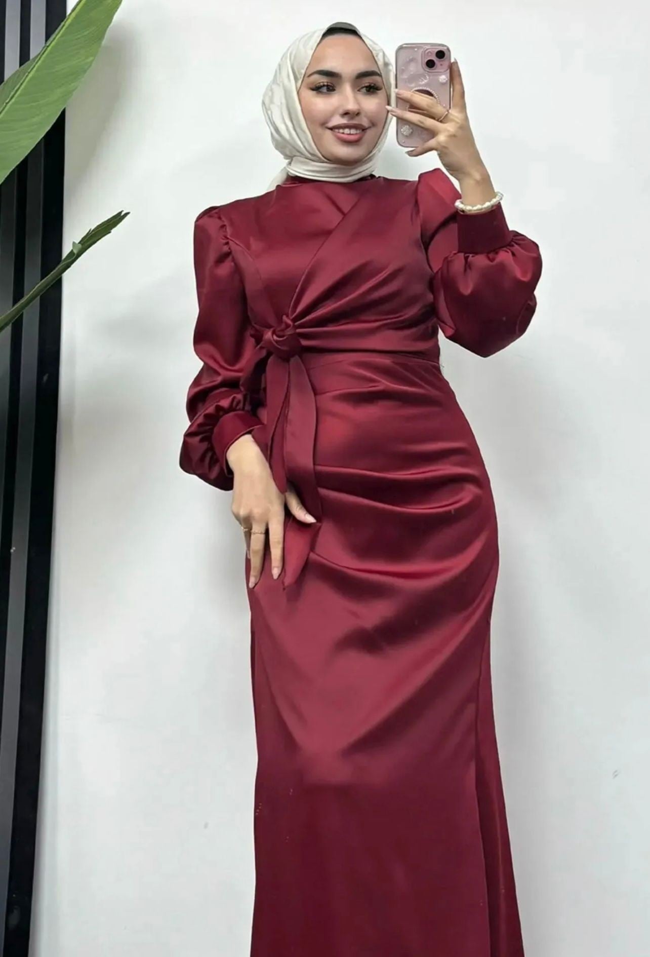 Yandan Bağlamalı Saten Abiye - Bordo