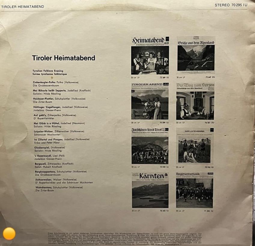 Tiroler Heimatabend – Tyrolian Folklore Evening (Ariola 70 295 IU)