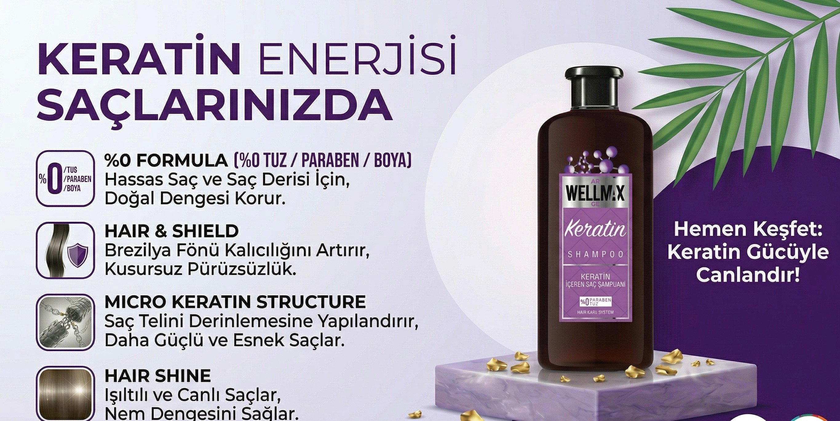 Keratin Şampuanı Tuzsuz ve Parabensiz – Yıpranmış, Boyalı ve İşlem Görmüş Saçlar İçin