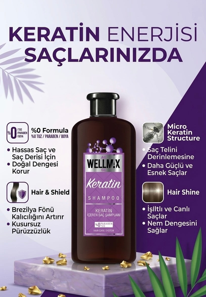 Keratin Şampuanı Tuzsuz ve Parabensiz – Yıpranmış, Boyalı ve İşlem Görmüş Saçlar İçin