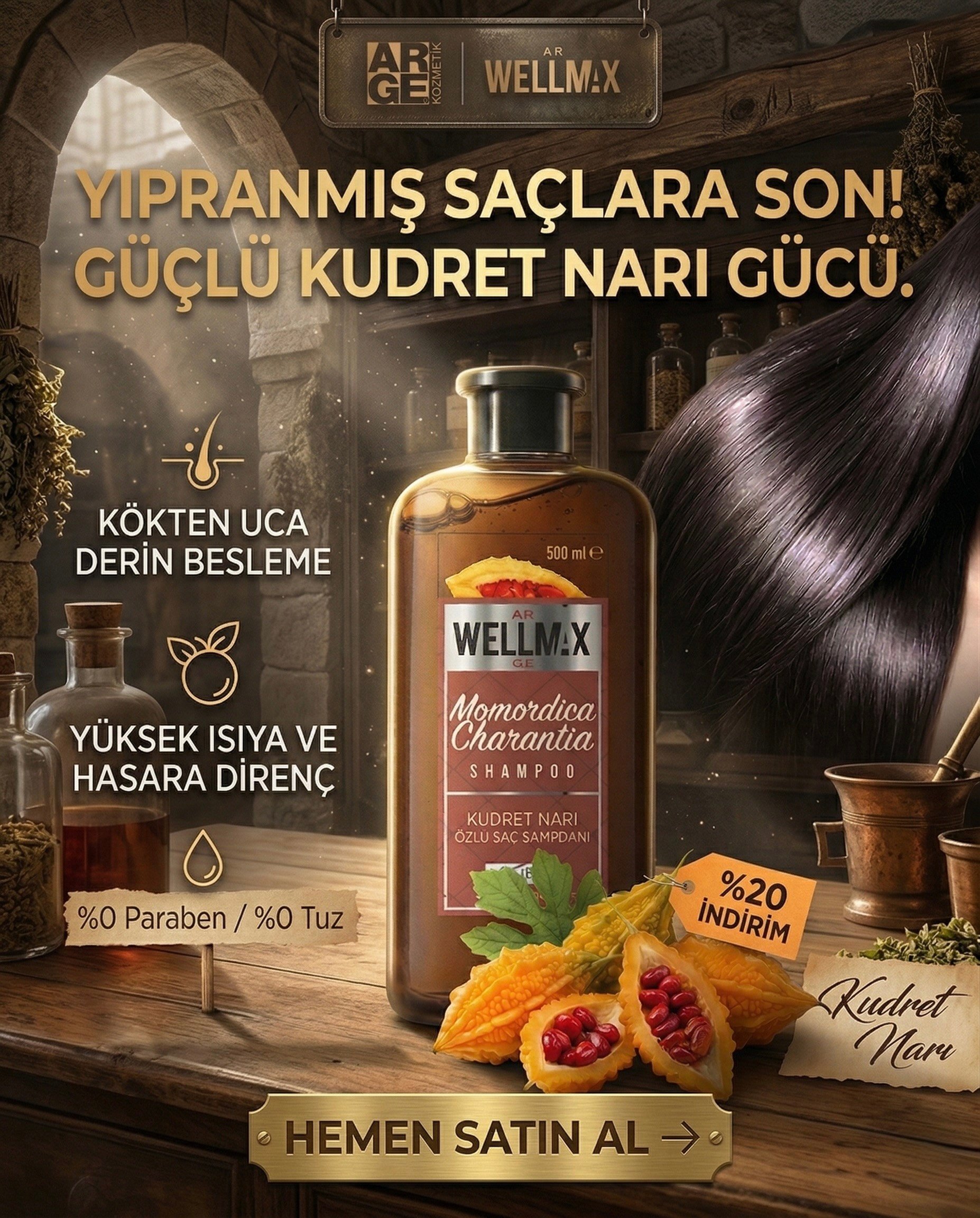 Kudret Narı Şampuanı – Saç ve Saç Derisi Bakımı İçin Tuzsuz Parabensiz Şampuan