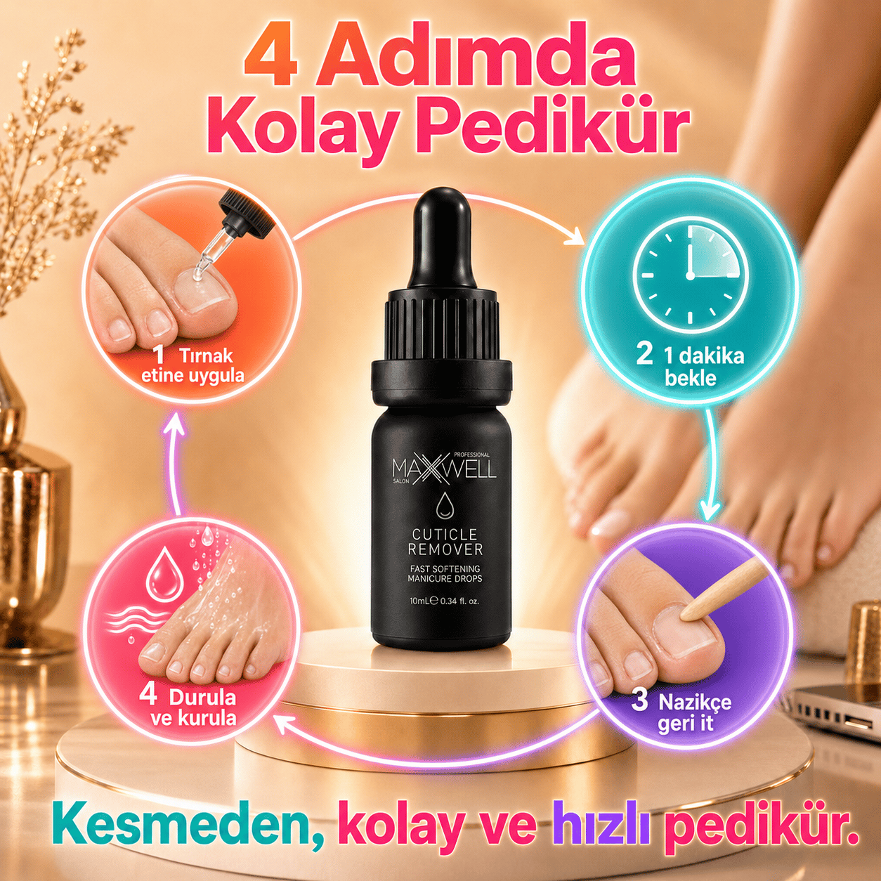 Maxwell Professional Cuticle Remover Tırnak Eti Temizleyici 10ml, Kesme Gerektirmeyen Hızlı Kütikül Yumuşatıcı, Manikür ve Pedikür İçin Profesyonel Tırnak Eti Çıkarıcı
