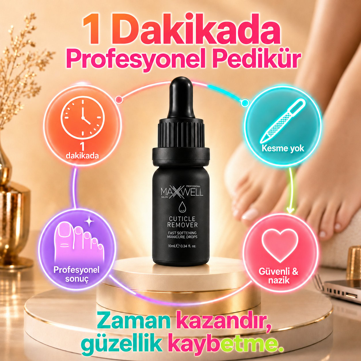 Maxwell Professional Cuticle Remover Tırnak Eti Temizleyici 10ml, Kesme Gerektirmeyen Hızlı Kütikül Yumuşatıcı, Manikür ve Pedikür İçin Profesyonel Tırnak Eti Çıkarıcı