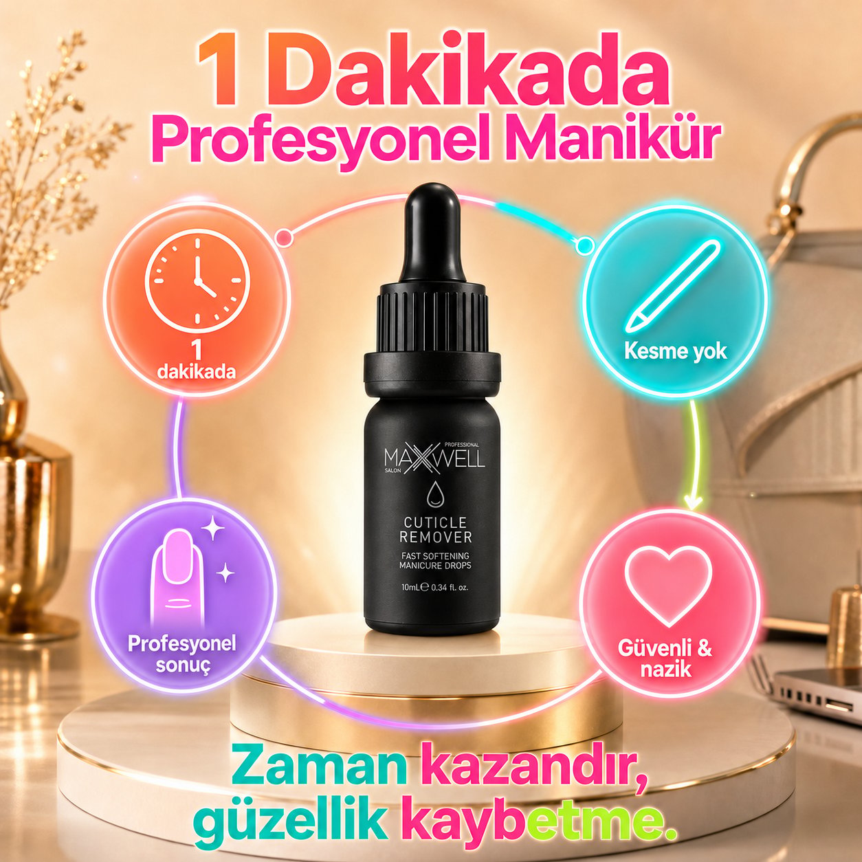 Maxwell Professional Cuticle Remover Tırnak Eti Temizleyici 10ml, Kesme Gerektirmeyen Hızlı Kütikül Yumuşatıcı, Manikür ve Pedikür İçin Profesyonel Tırnak Eti Çıkarıcı